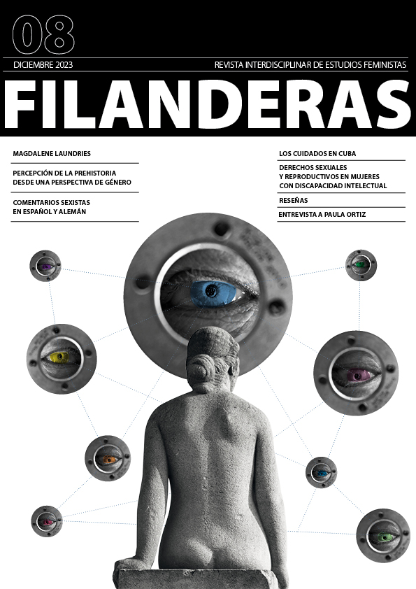 Portada de Filanderas 8. Mujer vista por ojos a través de mirillas